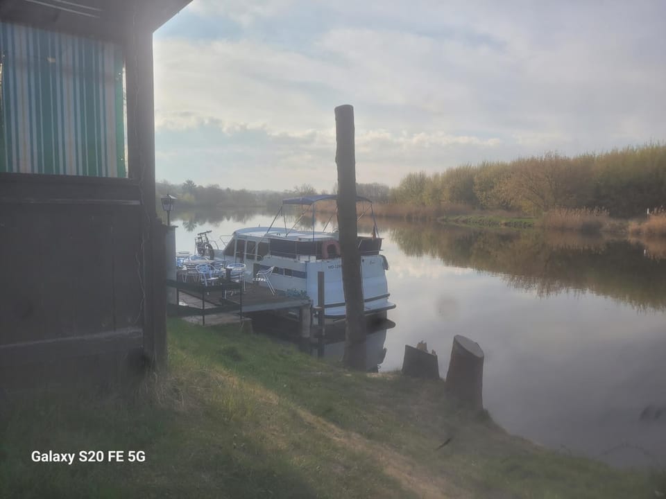 Silvanos biergarten Docked boat in Thuringia, Germany