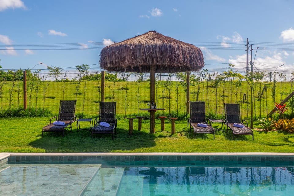 Natural landscape, Garden, Garden view, Pool view, Swimming pool, sunbed