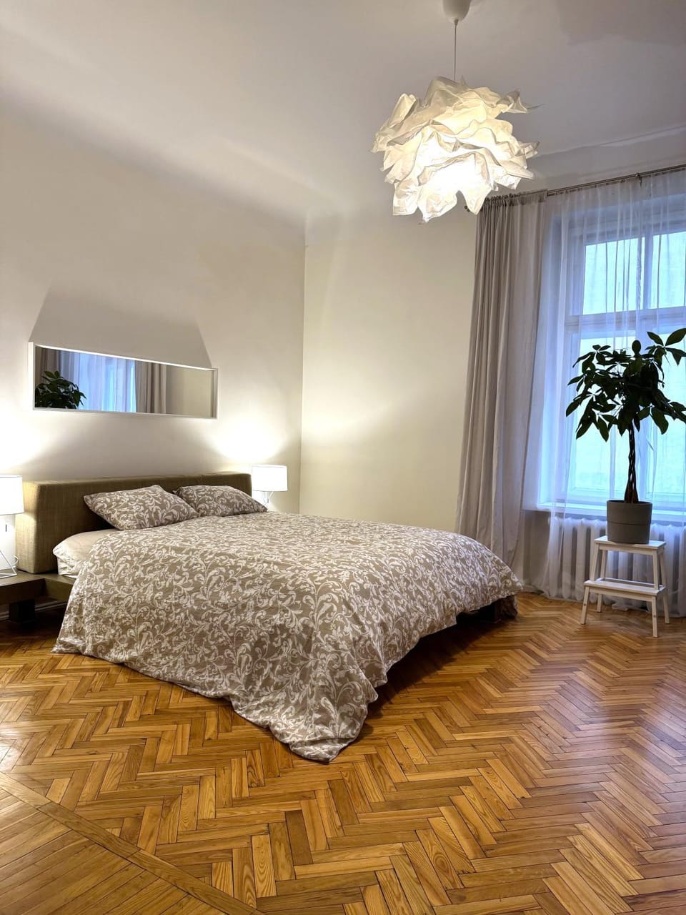 Bed, Bedroom, Inner courtyard view