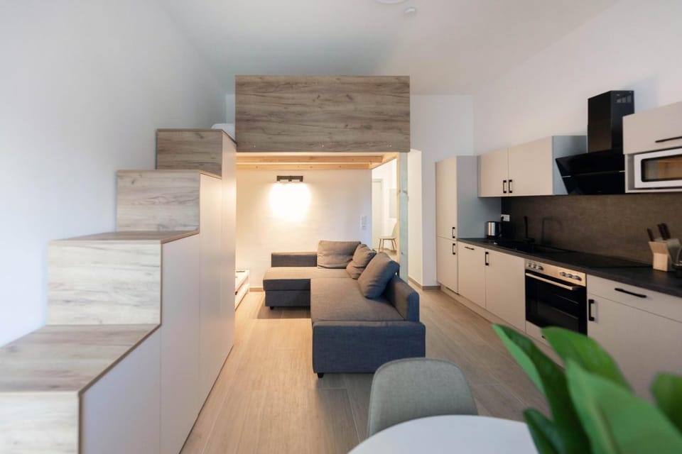 Kitchen or kitchenette, Living room, Seating area