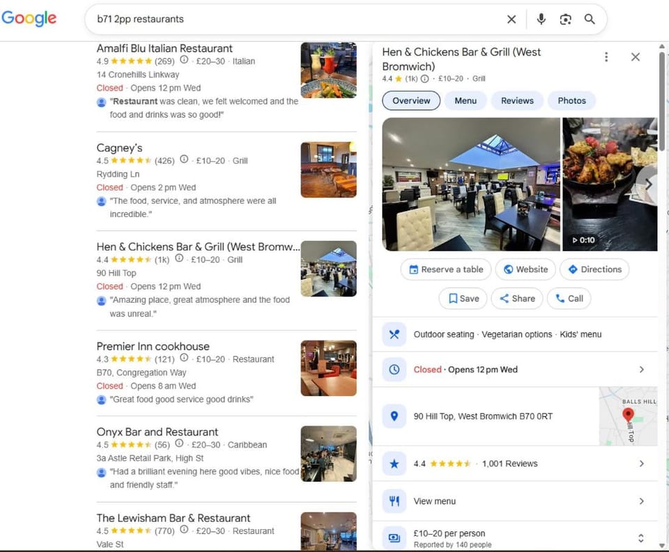 Restaurant/places to eat