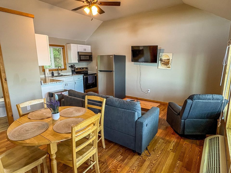 TV and multimedia, Kitchen or kitchenette, Living room, Seating area, Dining area