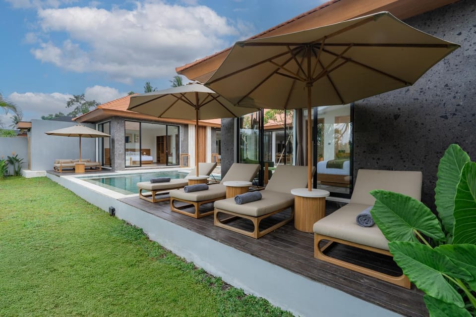 Property building, Garden, Pool view, Swimming pool, sunbed