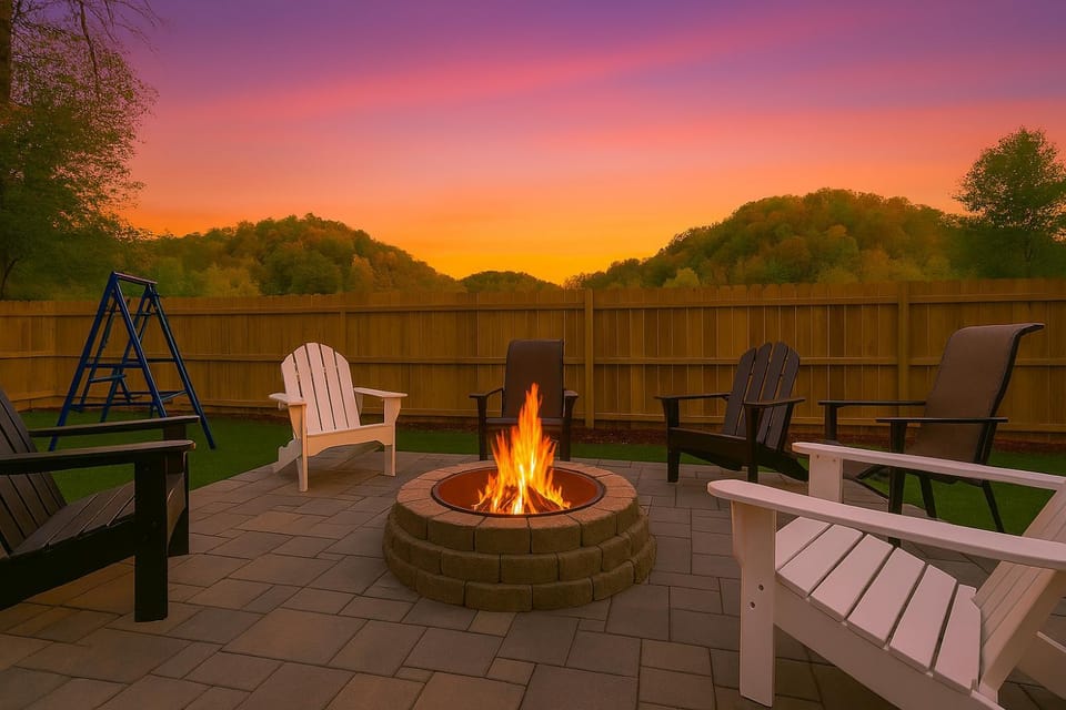 Property building, Sunrise, Sunset, fireplace, sunbed