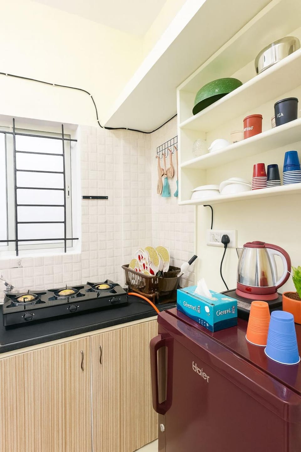 Kitchen or kitchenette, stove