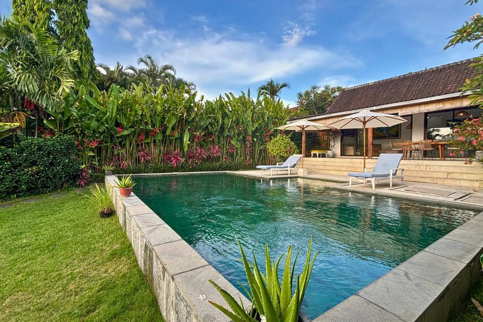 Property building, Patio, Spring, Day, Natural landscape, Garden, Garden view, Pool view, Swimming pool, sunbed