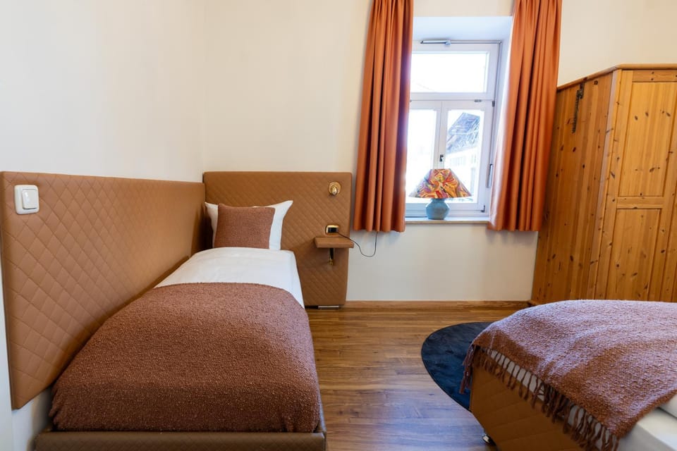 Bed, wardrobe