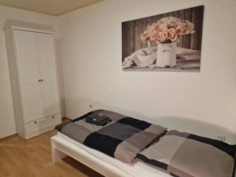 Bed, wardrobe