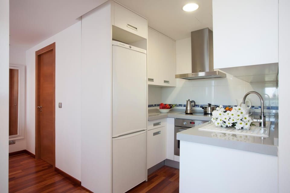 Kitchen or kitchenette, stove