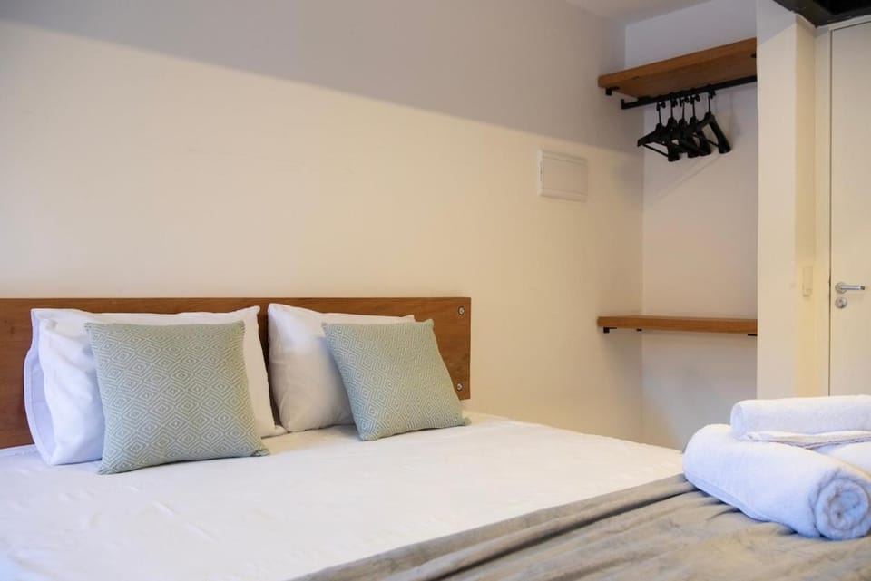 Bed, wardrobe