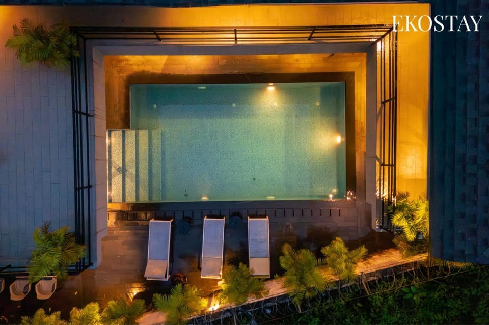 Property building, Patio, Night, Garden, Pool view, Pool view