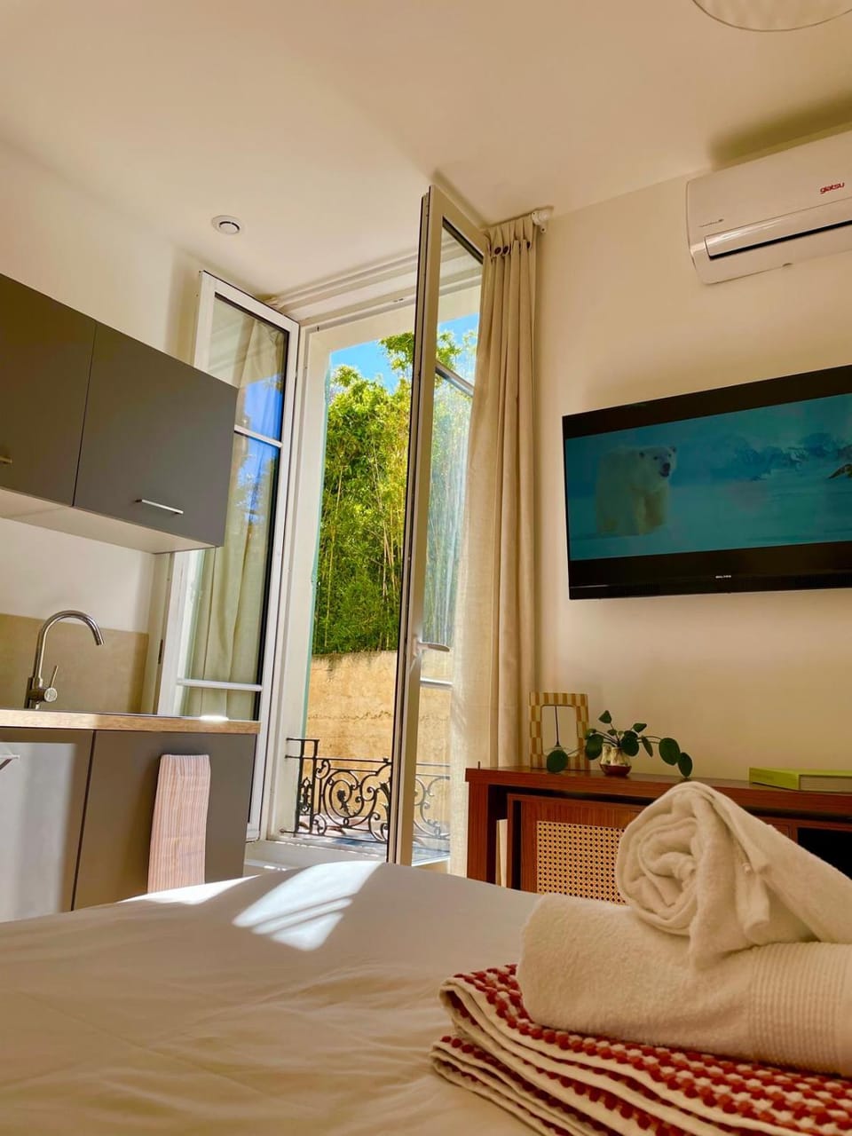 Bed, TV and multimedia, towels, air conditioner