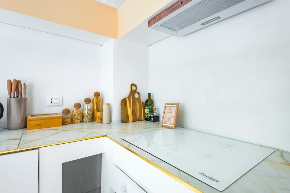 Kitchen or kitchenette, stove
