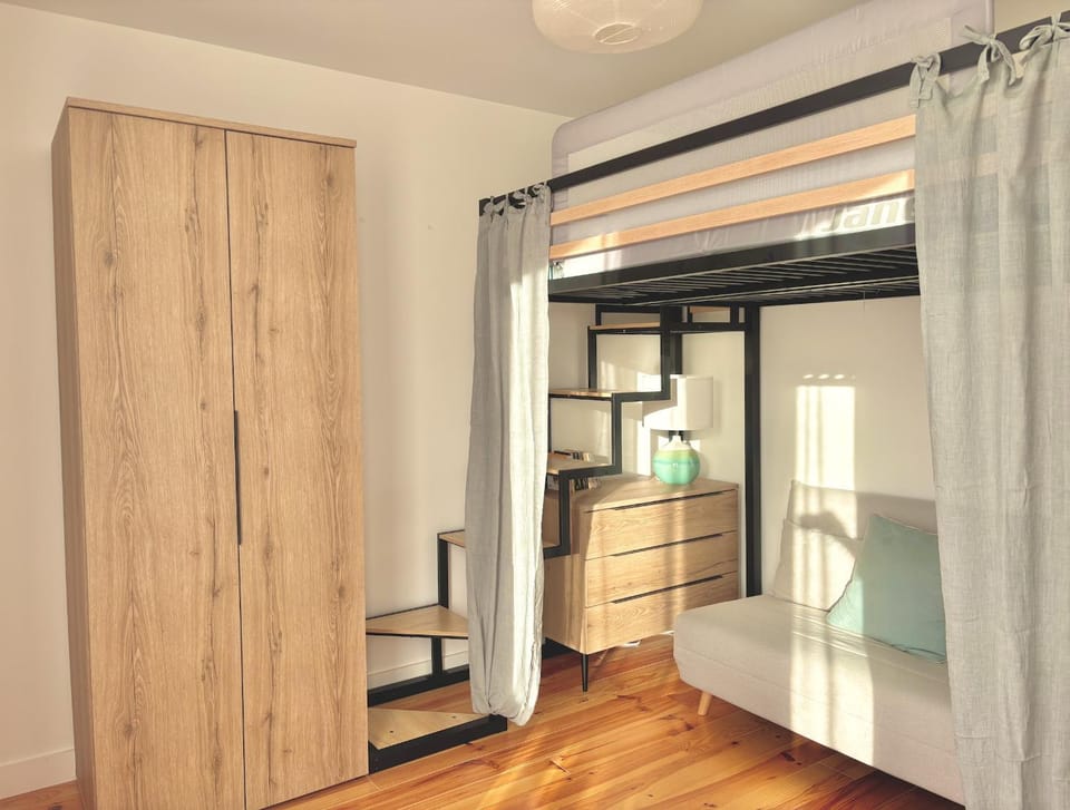 Bed, Photo of the whole room, Bedroom, bunk bed, wardrobe