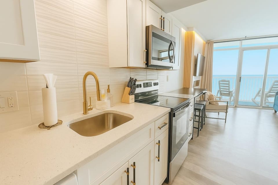 Kitchen or kitchenette, stove