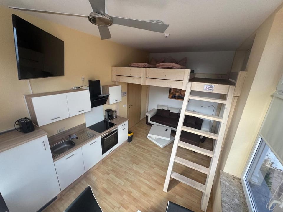 Communal lounge/ TV room, Bed, TV and multimedia, Kitchen or kitchenette, Photo of the whole room, Evening entertainment, Bedroom, bunk bed, oven, pet friendly