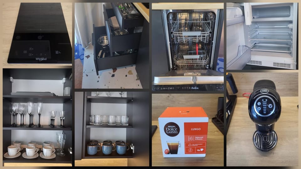 Kitchen or kitchenette, Food and drinks, Meals, dishwasher, microwave, stove