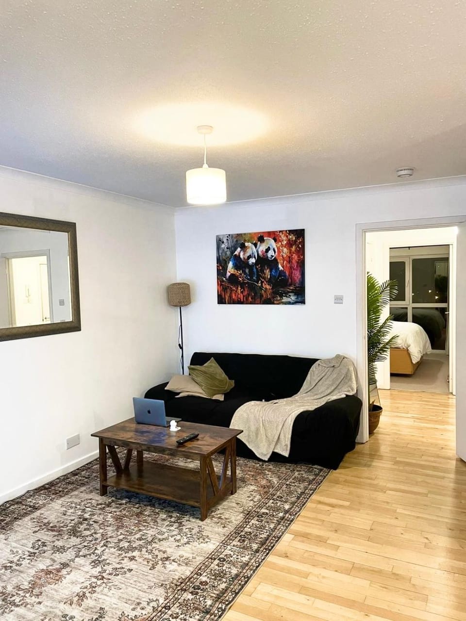 Bed, Living room, Seating area