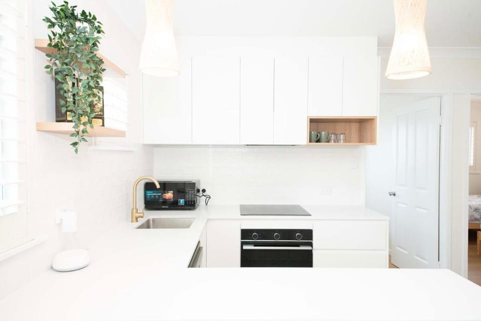 Kitchen or kitchenette, stove