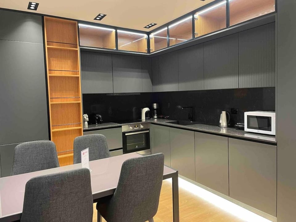 Kitchen or kitchenette, stove