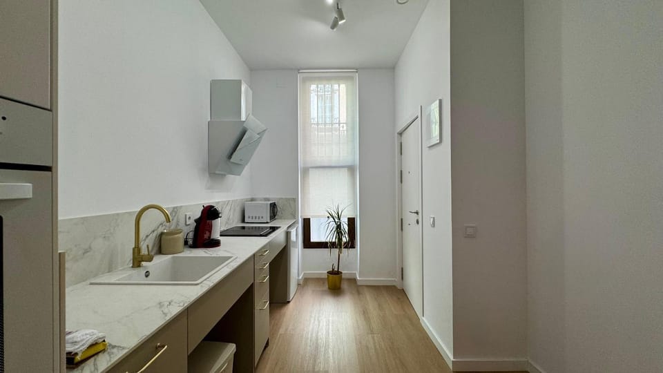 Kitchen or kitchenette, stove