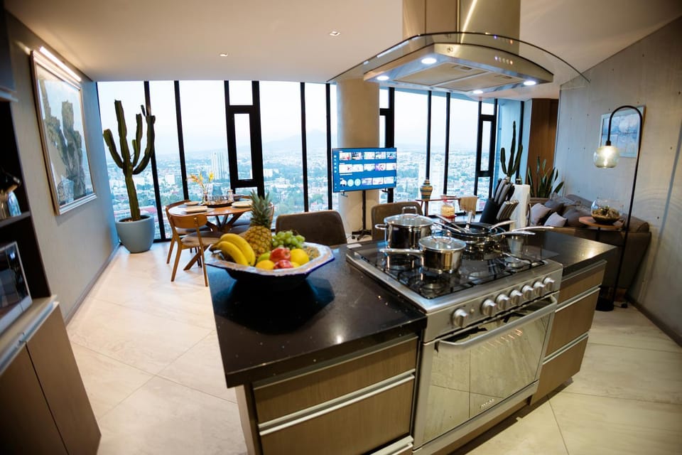 Kitchen or kitchenette, Living room, Seating area, Food