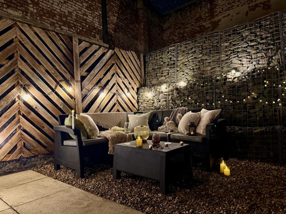 Patio, Night, Garden, Seating area