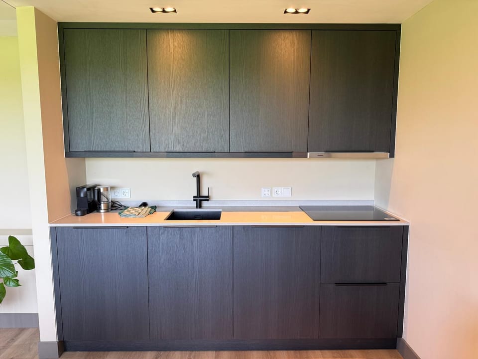 Kitchen or kitchenette, stove