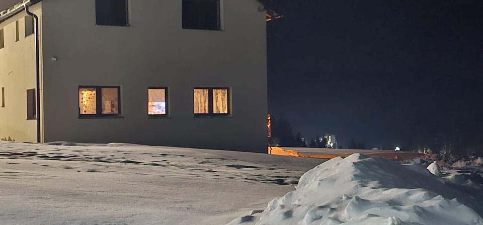 Property building, Night, Winter