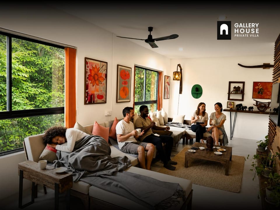 People, TV and multimedia, Living room, Seating area, group of guests