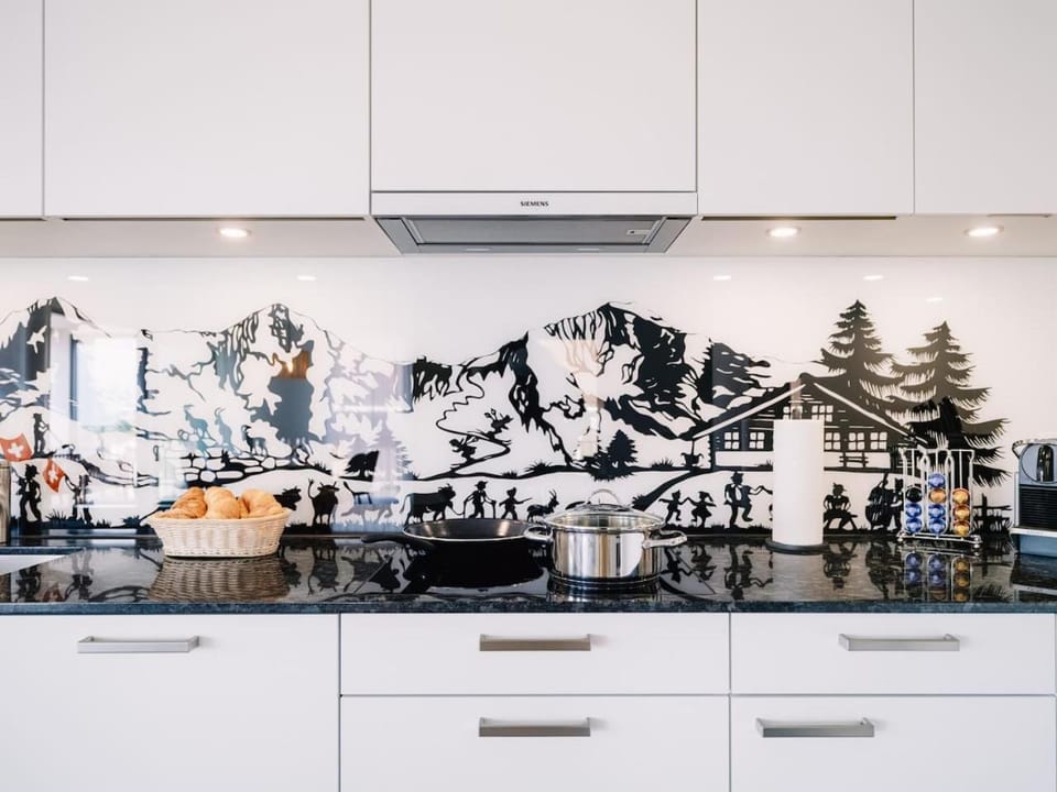 Kitchen or kitchenette, stove