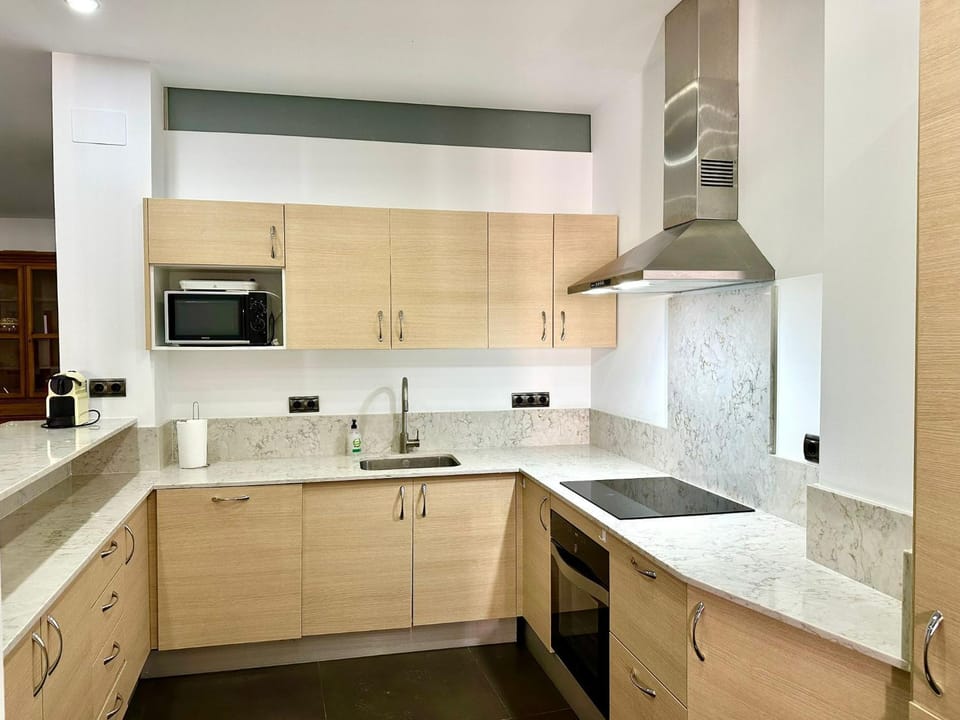 Kitchen or kitchenette, stove