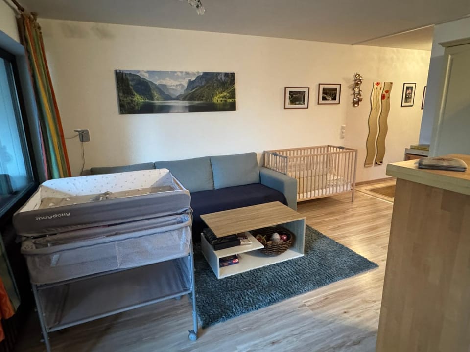 Bed, Living room, Seating area