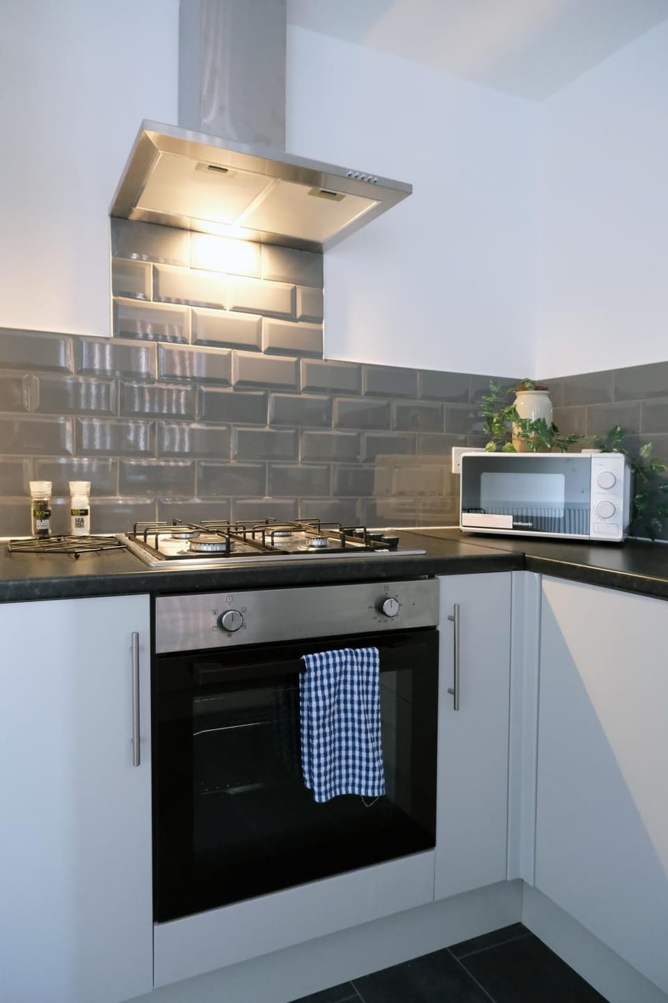 Kitchen or kitchenette, stove
