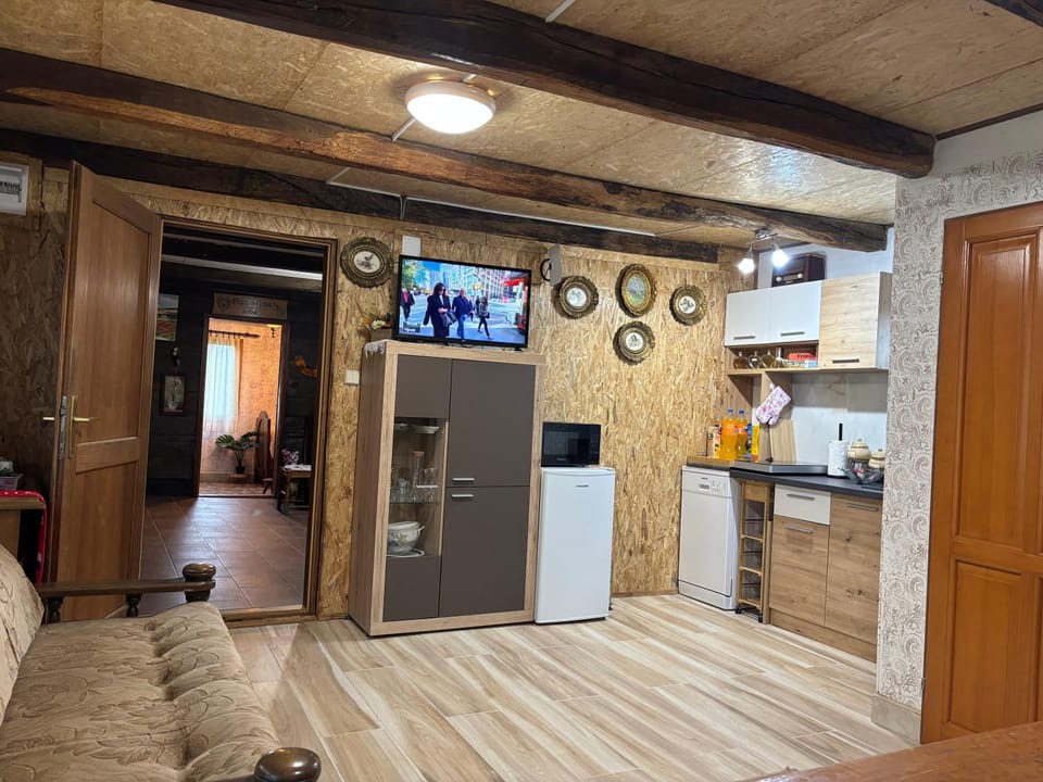Kitchen or kitchenette, stove