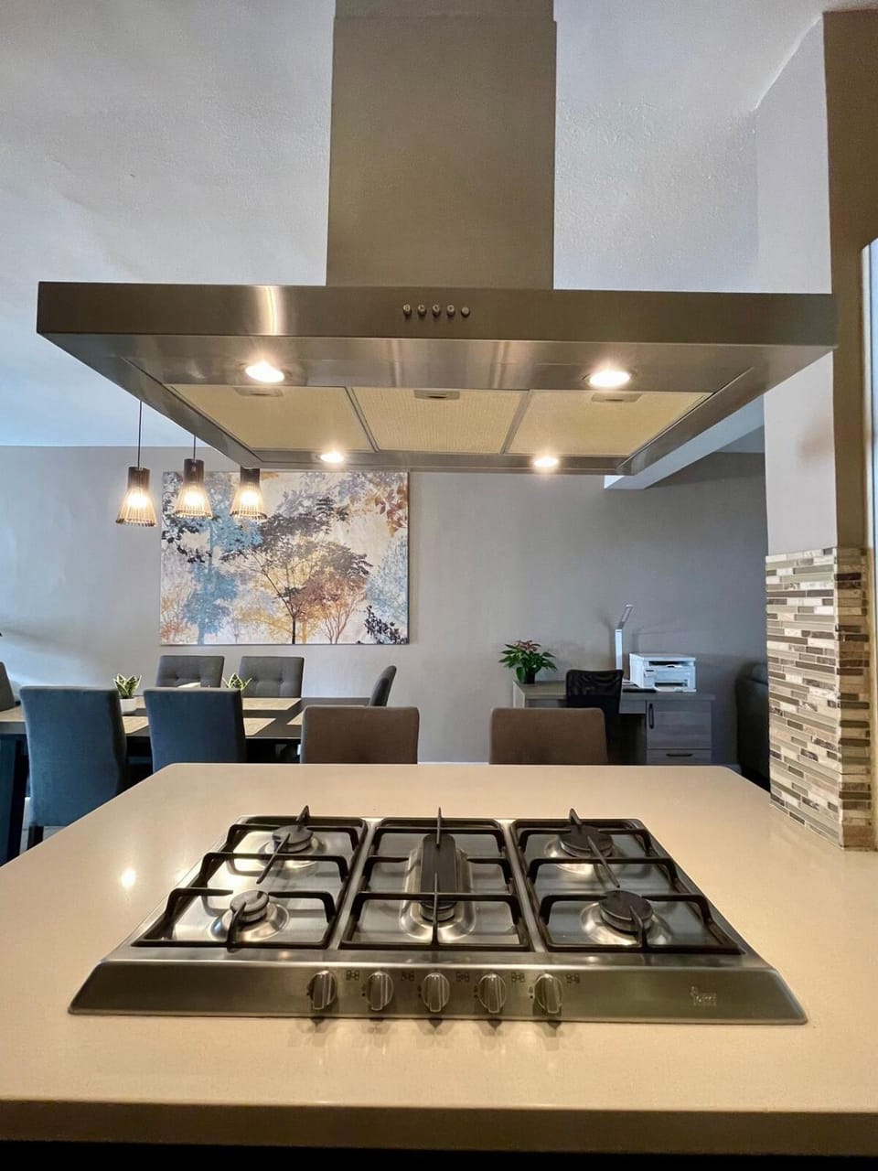 Kitchen or kitchenette, stove