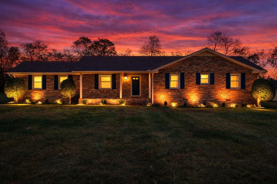 Property building, Facade/entrance, Garden, Sunset