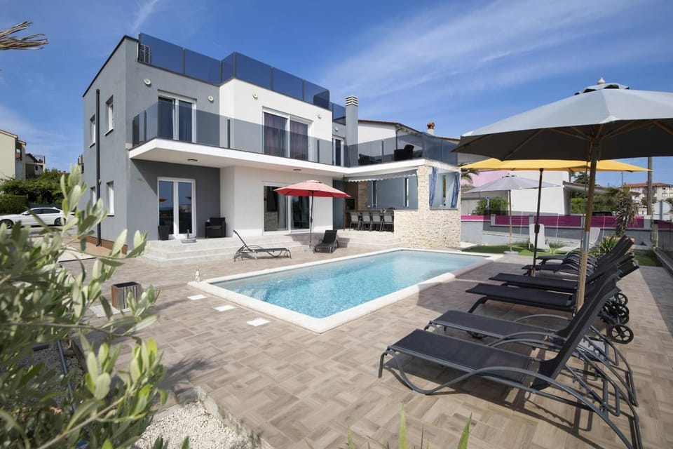 Property building, Night, Swimming pool