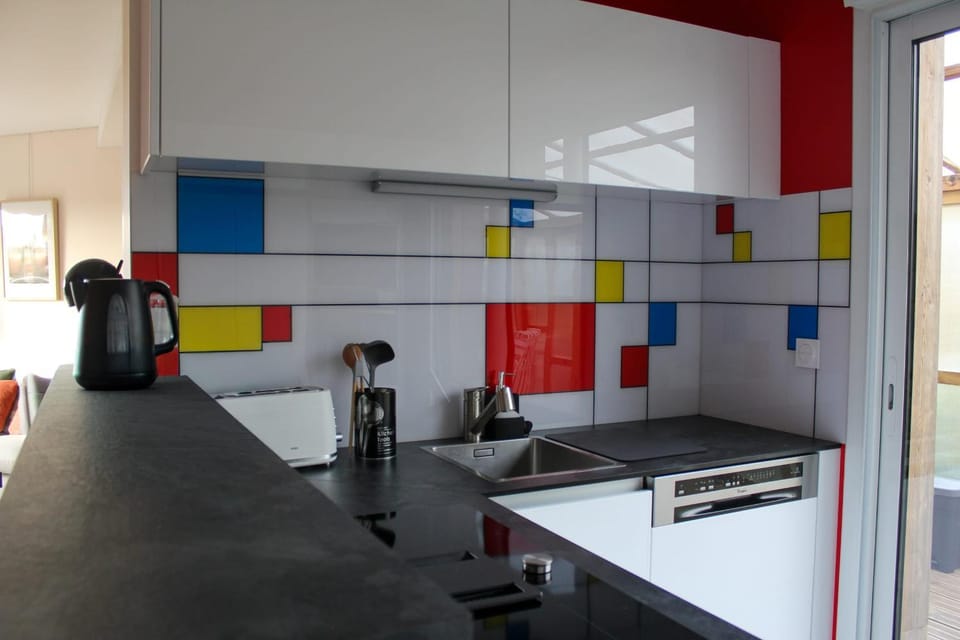 Kitchen or kitchenette, stove