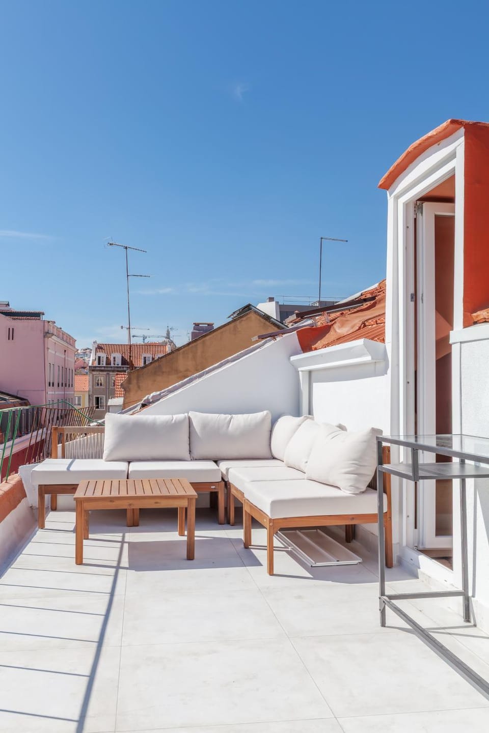 Property building, Patio, Day, View (from property/room), Balcony/Terrace, Living room, Seating area