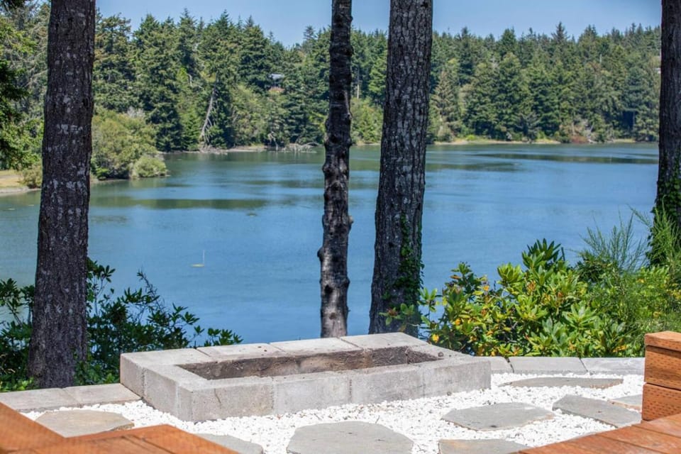 Patio, Lake view, fireplace