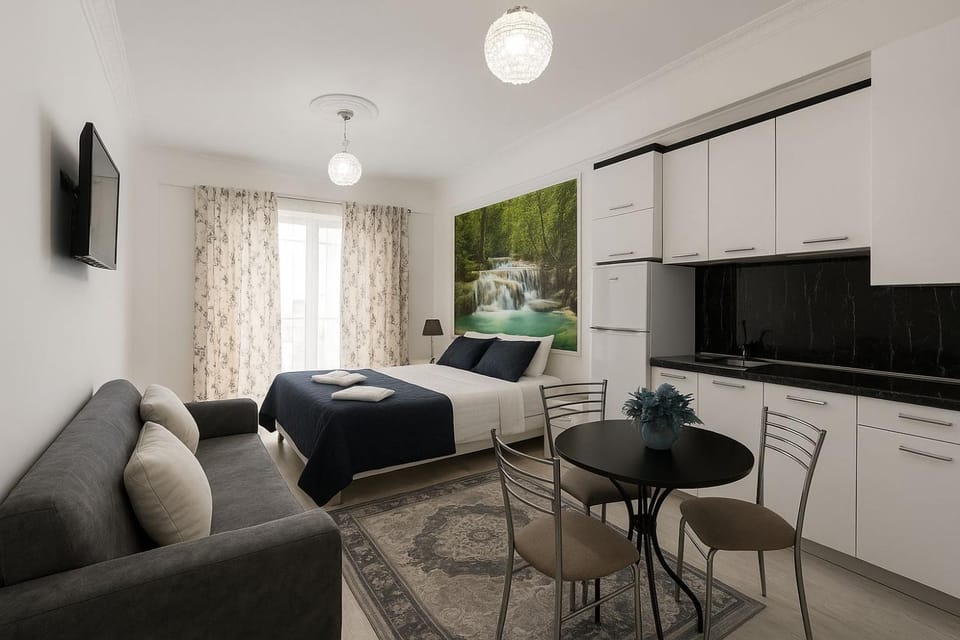 Bed, TV and multimedia, Kitchen or kitchenette, Living room, Photo of the whole room, Seating area, Dining area, Evening entertainment, Bedroom, minibar, oven