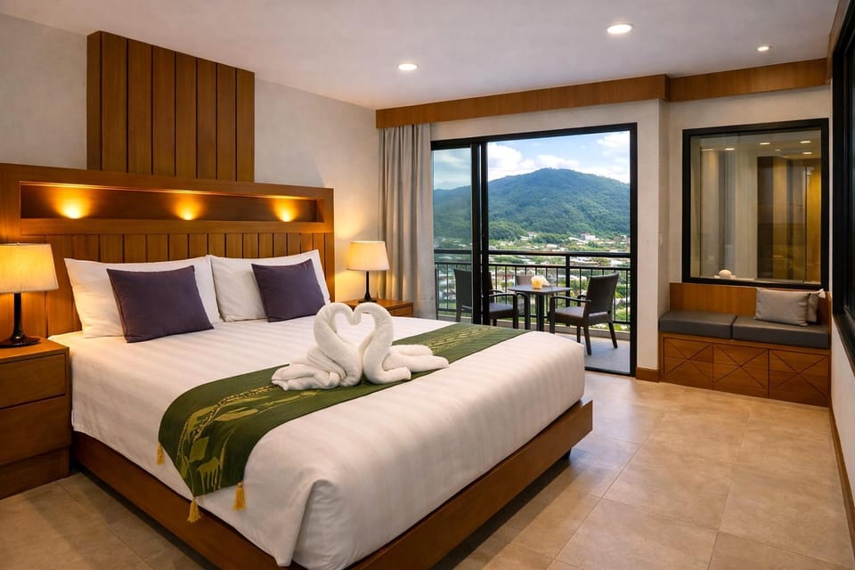 Bed, Natural landscape, Photo of the whole room, Bedroom, Mountain view, towels