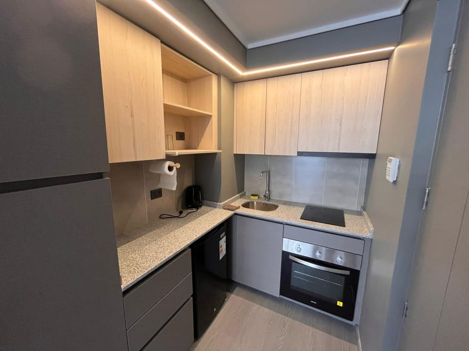 Kitchen or kitchenette, oven, toaster