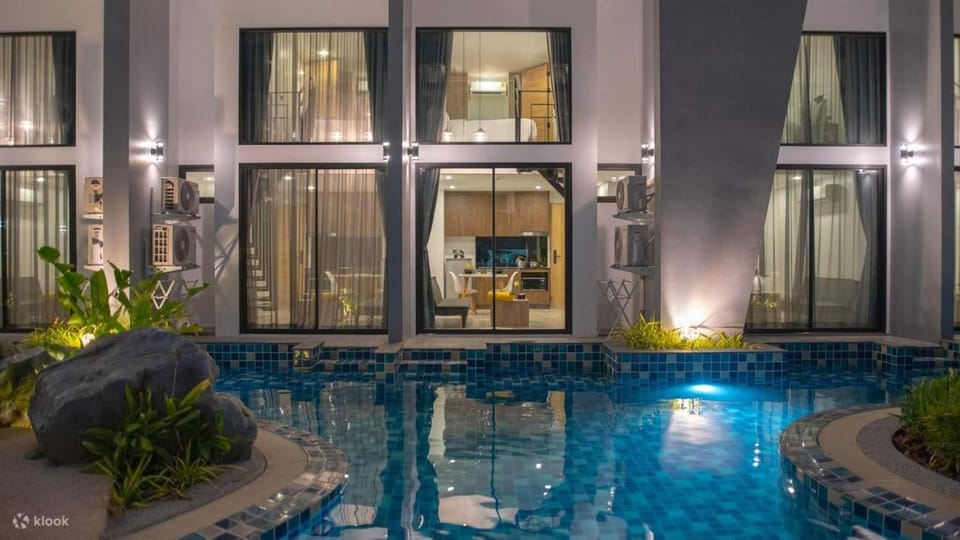 Property building, Night, Swimming pool