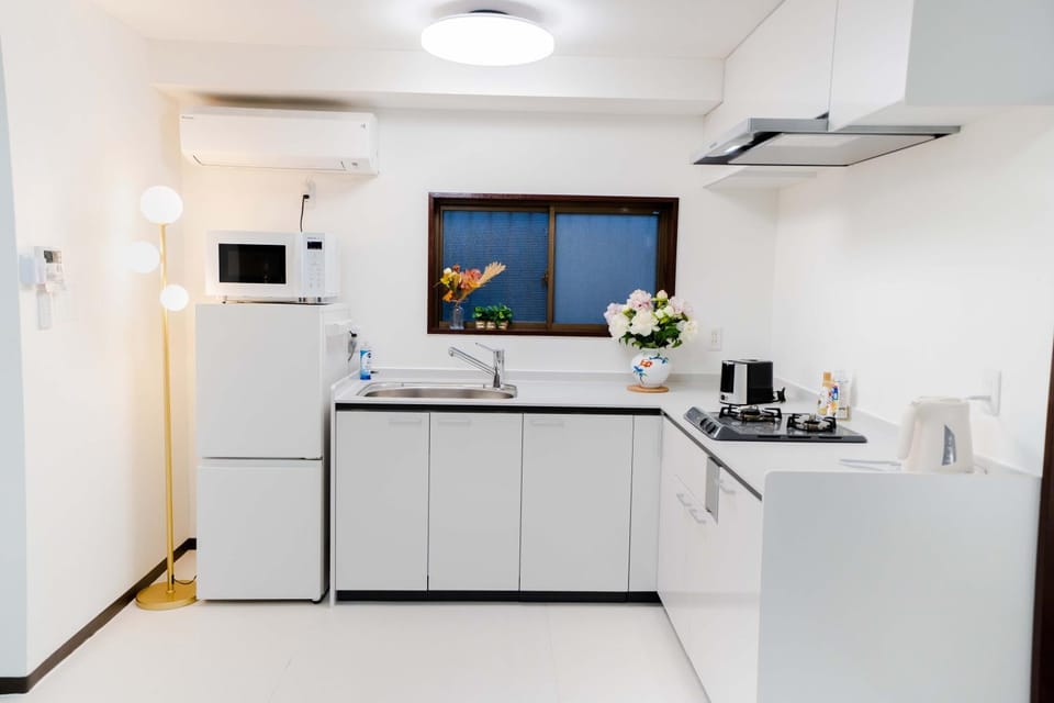Kitchen or kitchenette, stove