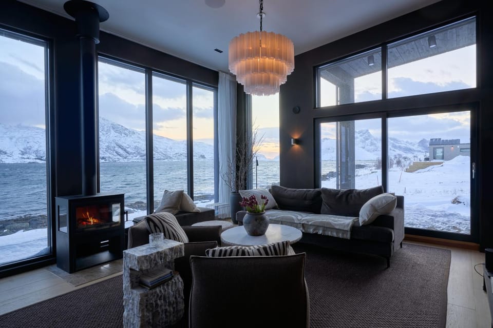 Natural landscape, Winter, Living room, Seating area, Mountain view
