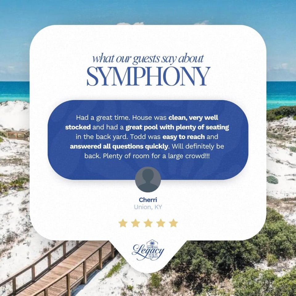 NEW! Symphony! Sleeps 18 - Pool - Golf Cart House in South Walton County