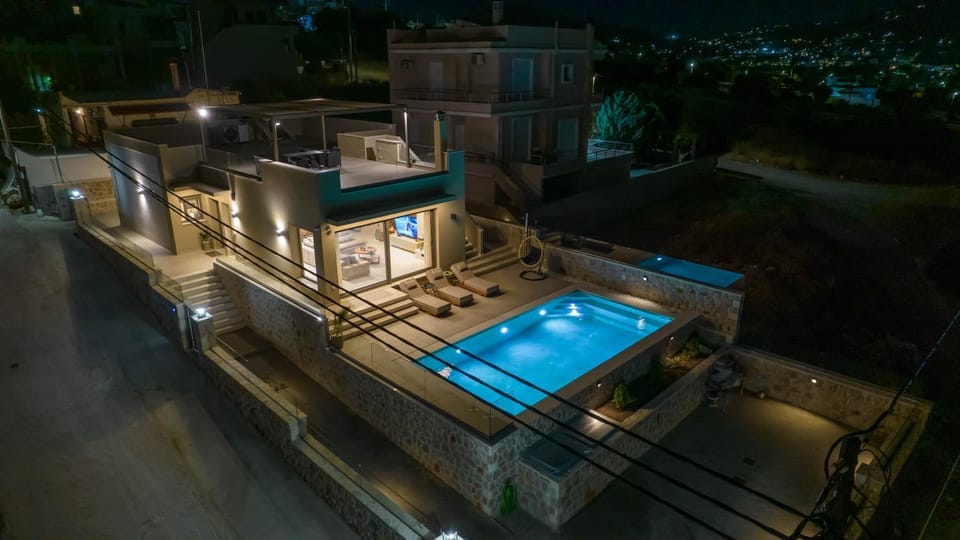 Property building, Night, Swimming pool
