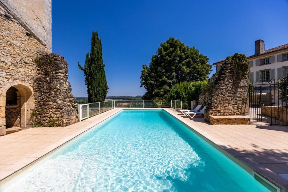 Property building, Living room, Swimming pool
